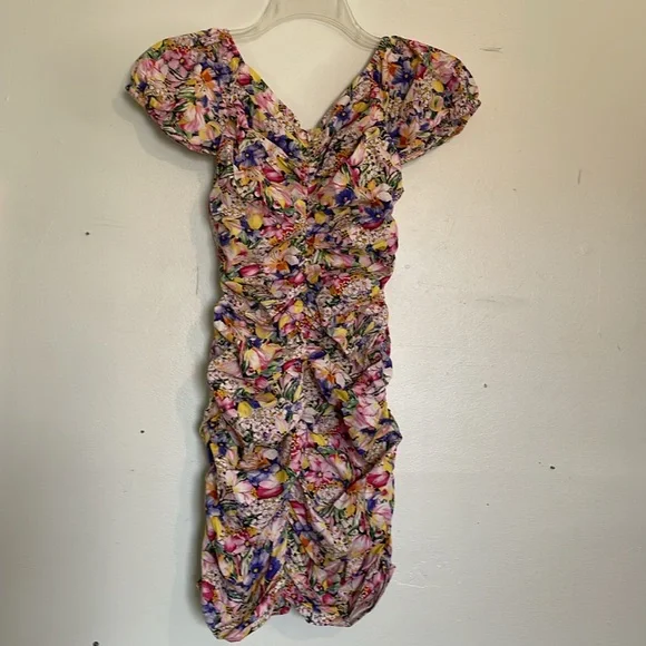 Zara Ruched Dress with Bright Floral Print, size S - Picture 7 of 11